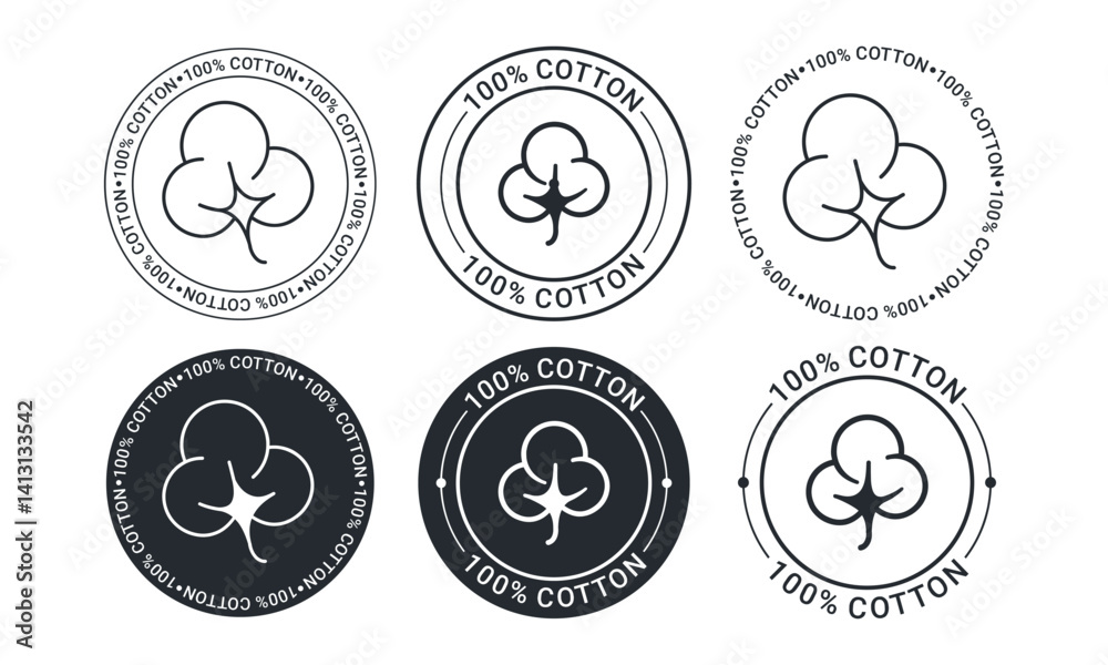 100 percent cotton label set vector template
