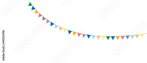 Festive flags on rope for decoration of party, holiday, event, festive, celebration. 