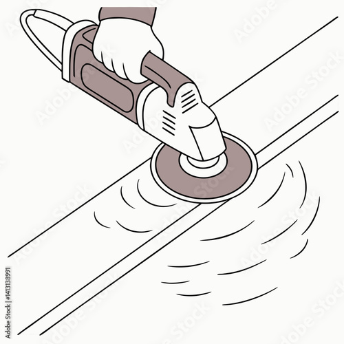 Illustration Of A Person Sanding Wood With An Orbital Sander Wearing Gloves