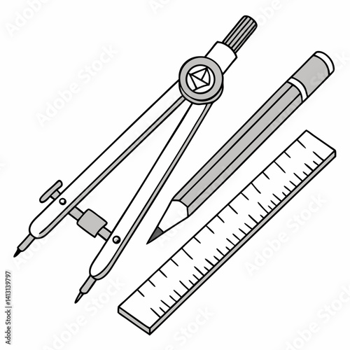 Drawing Compass Ruler And Pencil Illustration Architectural Technical Drawing Tool Kit