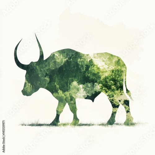Bull silhouette, representing the stock market, green and white 