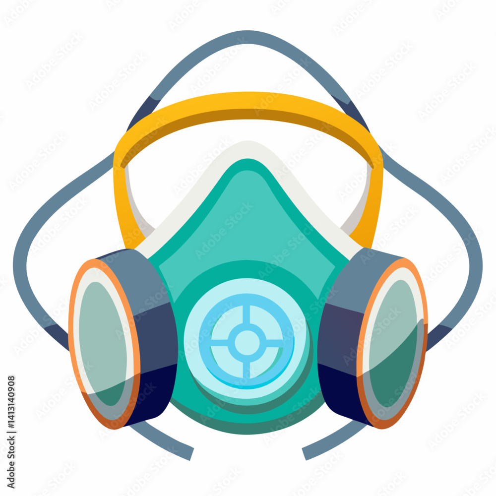 Stylish Teal And Orange Respirator Mask Vector Illustration For Safety Concept Stylish Teal And Orange Respirator Mask Vector Illustration For Safety Concept