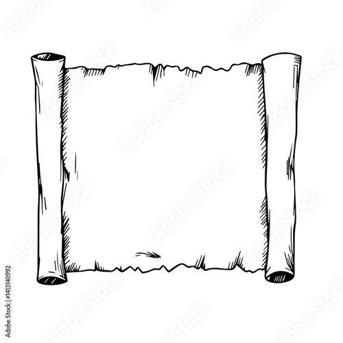 Blank Old Scroll with Rolled Edges in Hand-Drawn Style  