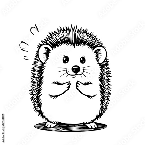 Cute hedgehog smiling happily on a white background  