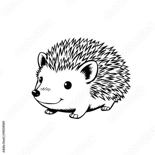 Cute hedgehog illustration smiling on a white background  