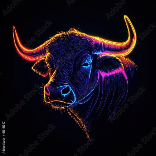 Bull silhouette, with a neon glow 