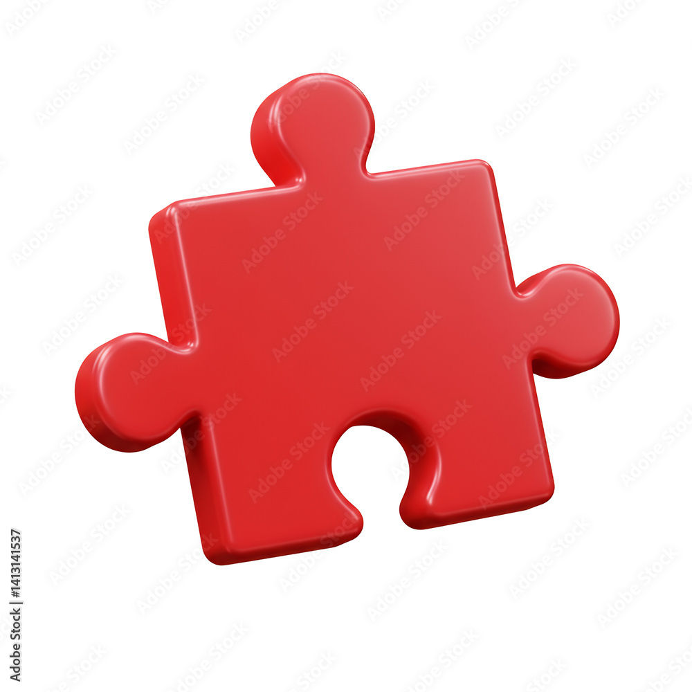 Red jigsaw puzzle piece. 3d rendering isolated on white background. Cartoon plastic style icon Red jigsaw puzzle piece. 3d rendering isolated on white background. Cartoon plastic style icon