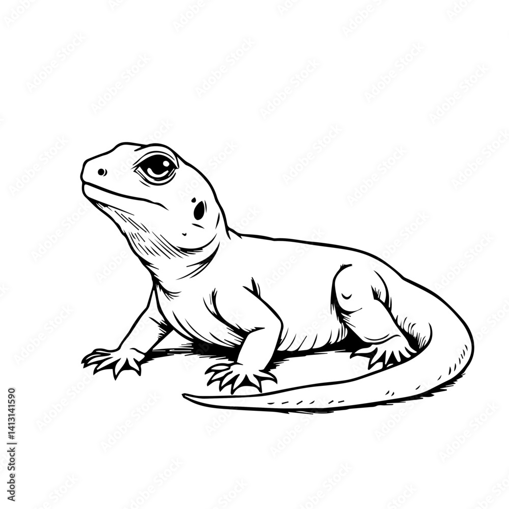 Fototapeta premium Detailed black and white illustration of a lizard 