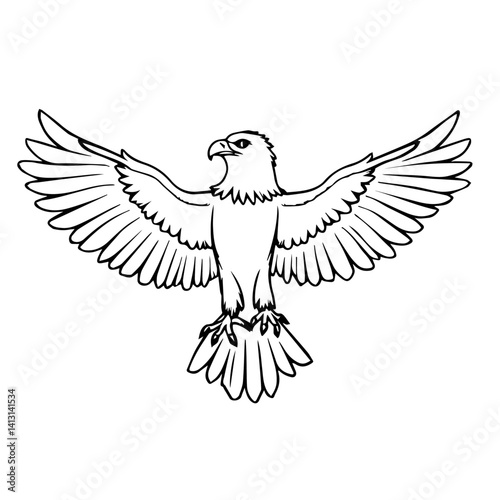 Eagle spreading its wings in simplistic line art  