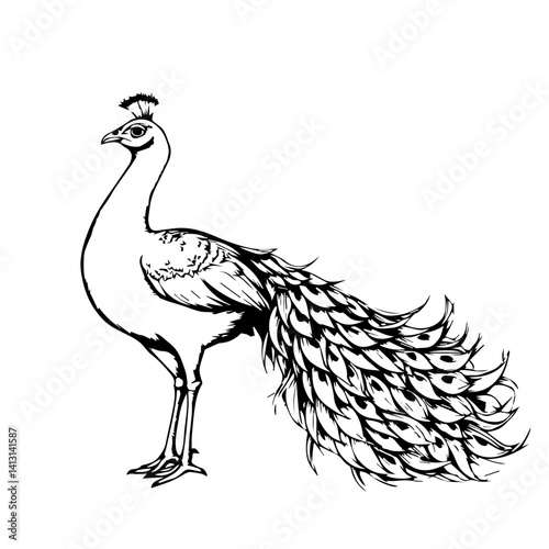 Elegant peacock illustration showcasing intricate feather details  