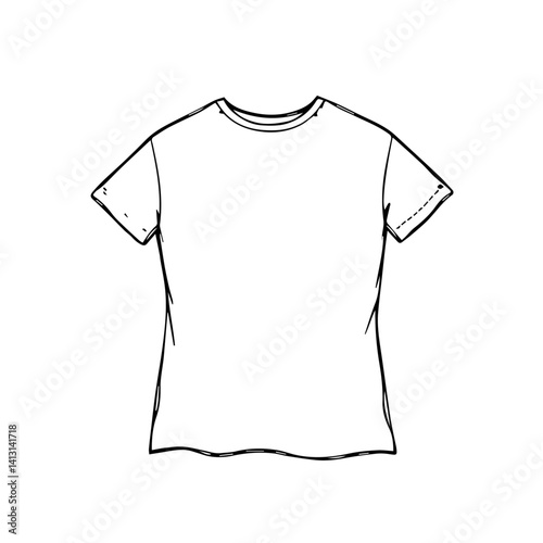Blank White T-Shirt in Simple Outline Style  
