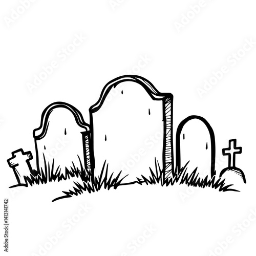 Tombstones in a Graveyard Sketch Illustration  