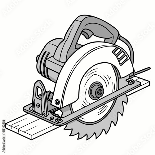 Circular Saw Cutting Wood Plank Illustration For Construction And Carpentry Projects