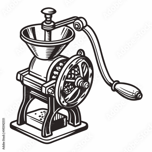 Antique Coffee Grinder Illustration Black And White Vintage Mill Design