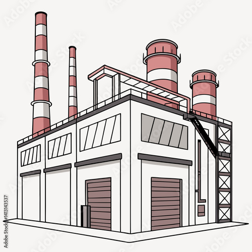 Industrial Factory Building With Tall Chimneys Vector Design Illustration