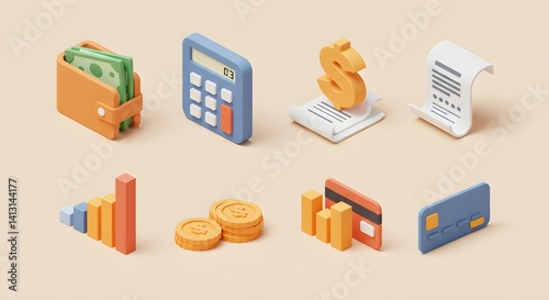 Financial Icons Depicting Money and Transactions for Business Concepts