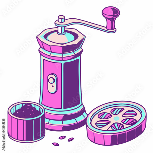 Retro Style Coffee Grinder With Pastel Colors Vector Illustration