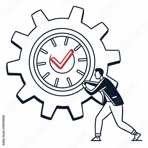 Man Pushing Cogwheel With Check Mark Inside Depicts Business Process Management