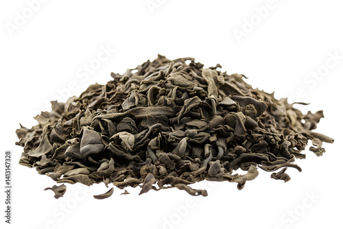 dry green tea leaves heap isolated png transparent background