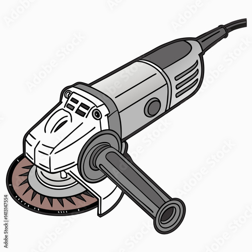 Gray Angle Grinder Tool Depicted On A White Background With Black Outline