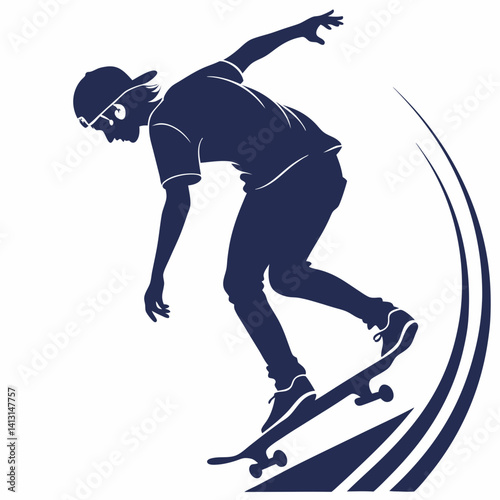 Silhouette Of Skateboarder Performing Trick Vector Illustration For Sport And Urban Culture