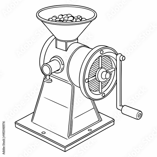 Hand Operated Grinder Illustration With Line Art Details For Crafts And Designs