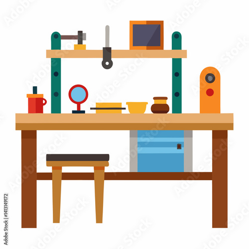Creative Craft Workshop Design With Tools And Supplies On A Sturdy Table