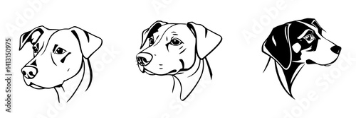 Dog Head Silhouette Bundle: A stylish collection of 3 canine head illustrations featuring diverse breeds for logo and print designs