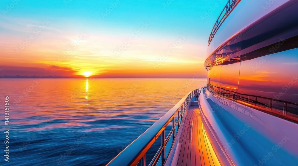 Stunning Sunset View from Luxury Yacht on Calm Ocean Waters