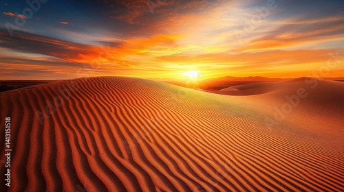 Obraz na płótnie Stunning Sunset Over Golden Sand Dunes in the Desert Landscape w salonie
