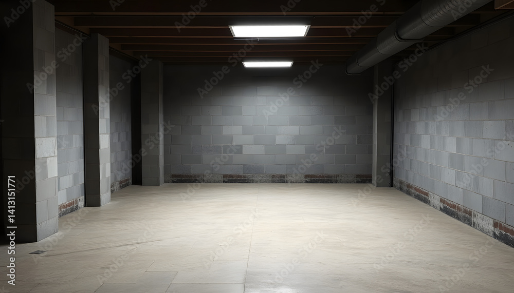 Old empty, grunge basement room with copy space, low-poly. with white shades Old empty, grunge basement room with copy space, low-poly. with white shades