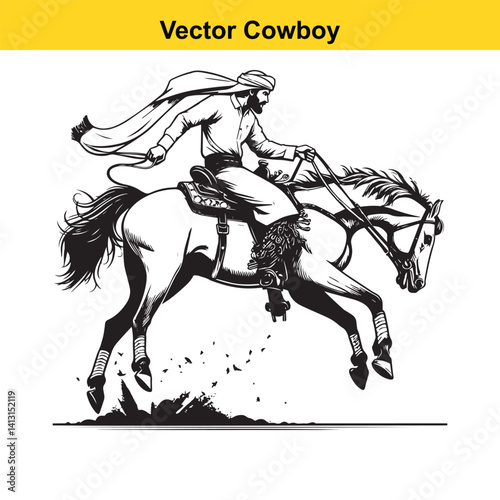 A cowboy baking horse	