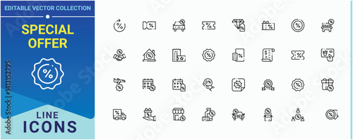 Special Offer icon collection. Containing shopping, gift, coupon, shop,  coupon and more. Discount line icon set. Vector icons collection. Pictogram and infographic.