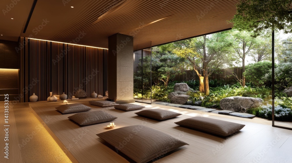 Tranquil Zen Interior with Natural Elements and Serene Ambiance