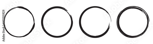 Grunge round shapes. Grunge banner collection. Set of black brush circle. Ink circle icon. Black simple round frame. Freehand picture. Abstract texture. Vector circular scribble doodle round circles.