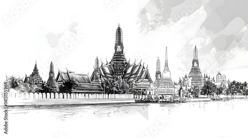 A drawing of a city with a large building in the middle. Generated using AI.