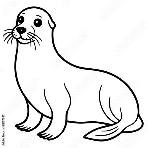 Minimal Bearded Seal Vector Illustration on White Background