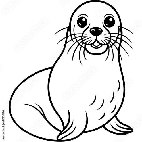Minimal Bearded Seal Vector Illustration on White Background