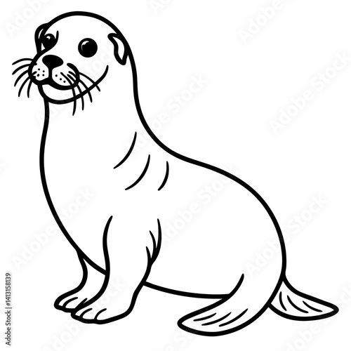 Minimal Bearded Seal Vector Illustration on White Background