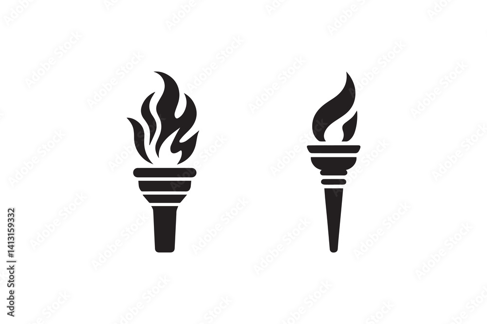simple Torch and flame silhouette icon vector isolated in white background	