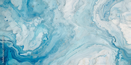 Beautiful soft blue sea water, ocean wave background. Soft blue and white hand printed creative marble texture ocean background.
