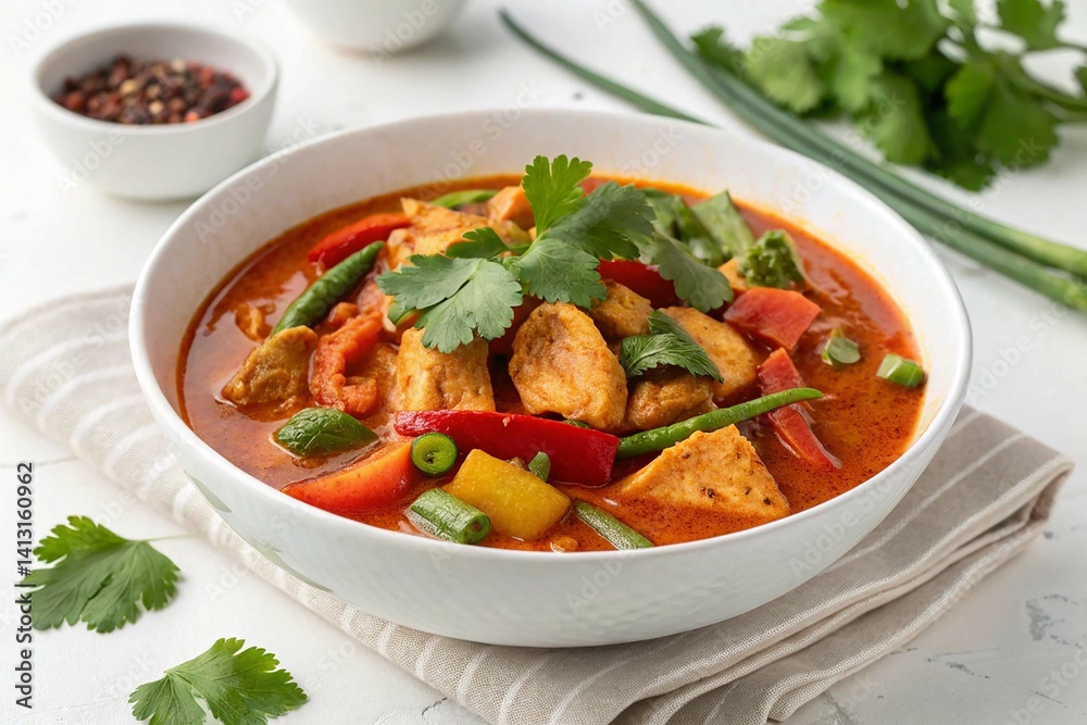 Delicious Thai Chicken Curry on white background Delicious Thai Chicken Curry on white background
