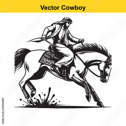 A cowboy baking horse	