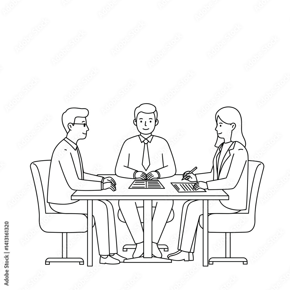 Meeting with Boss - three people discussing ideas at a table Meeting with Boss - three people discussing ideas at a table