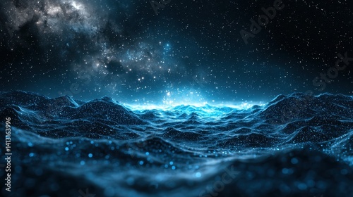A blue ocean with a lot of stars in the sky