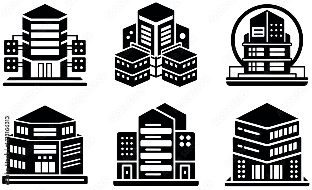 Fototapeta premium Vector Illustration Set of Modern Commercial and Data Center Buildings