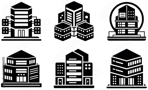 Vector Illustration Set of Modern Commercial and Data Center Buildings