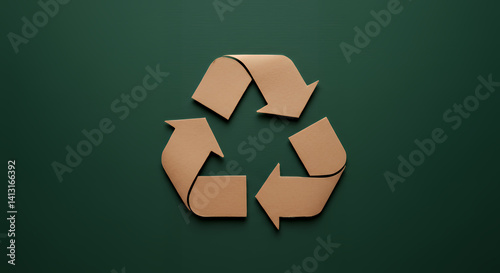 Sustainable Recycling Symbol Eco Friendly Beige Arrows on Dark Green Background