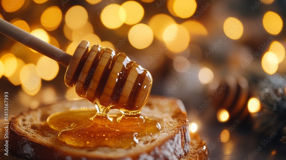 golden honey dripping from a wooden honey dipper onto warm toast, soft bokeh background with natural morning light, gentle and inviting texture golden honey dripping from a wooden honey dipper onto warm toast, soft bokeh background with natural morning light, gentle and inviting texture