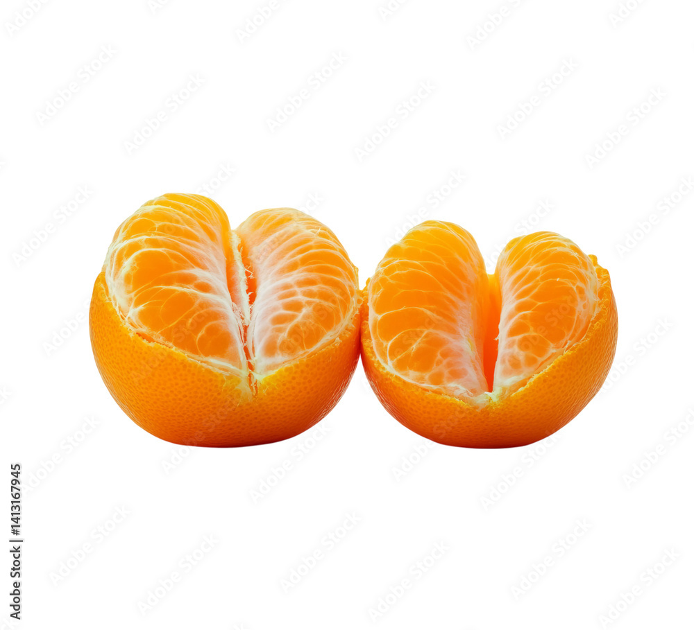 Peeled tangerine with two sliced mandarins isolated on Png Format and Transparent Background Peeled tangerine with two sliced mandarins isolated on Png Format and Transparent Background